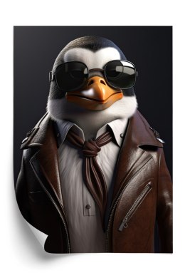 Plakat Pingwin W Skórzanej Kurtce