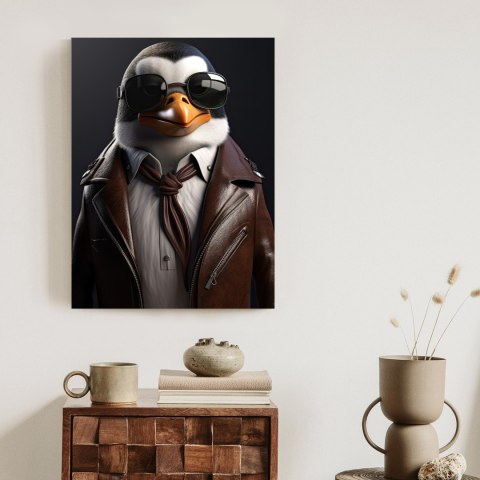 Plakat Pingwin W Skórzanej Kurtce