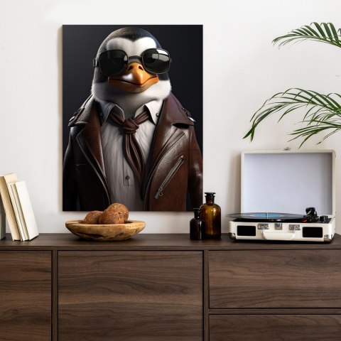 Plakat Pingwin W Skórzanej Kurtce