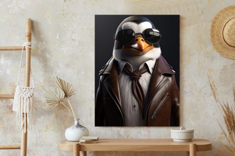 Plakat Pingwin W Skórzanej Kurtce