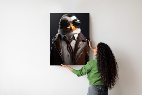 Plakat Pingwin W Skórzanej Kurtce