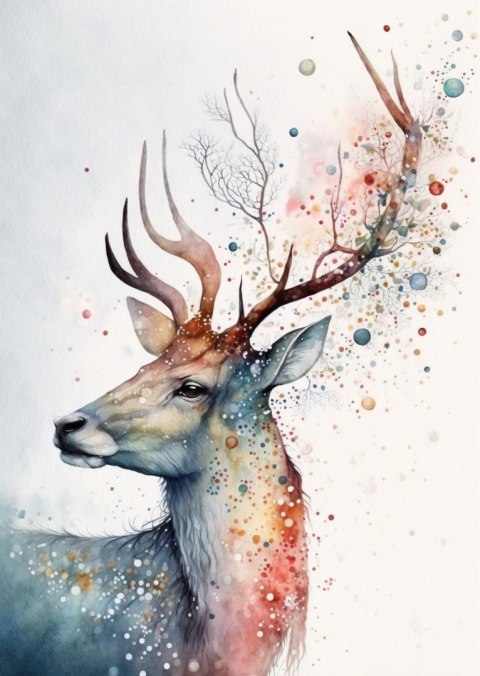 Plakat Portret Jelenia Malowany Farbami