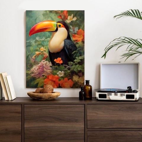 Plakat Ptak Tukan Pośród Bujnego Gobelinu Kolorowych Kwiatów