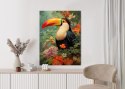Plakat Ptak Tukan Pośród Bujnego Gobelinu Kolorowych Kwiatów