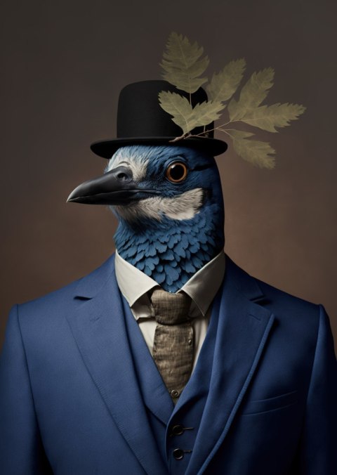 Plakat Ptak W Niebieskim Garniturze