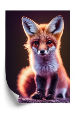 Plakat Red Fox Portrait. Cute Baby Of Fox Sitting On Stone. Adorable Furry Fox Pup.