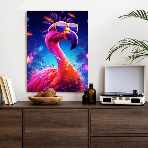 Plakat Różowy Flaming W Okularach Na Fioletowym Tle