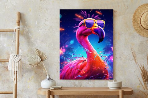 Plakat Różowy Flaming W Okularach Na Fioletowym Tle