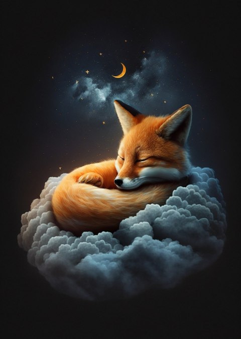 Plakat Śpiący Lisek Na Chmurce