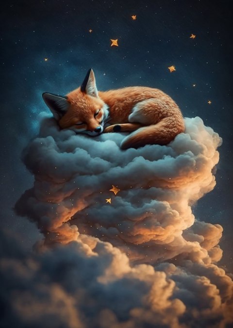 Plakat Śpiący Na Chmurze Lis