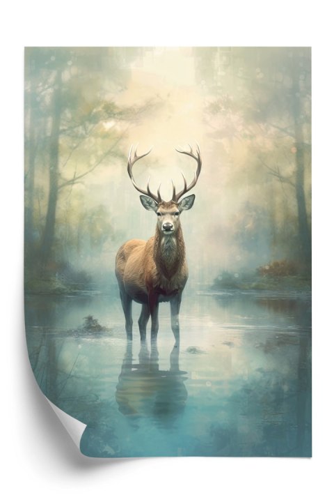 Plakat Spokojny I Pełen Wdzięku Stojący Jeleń