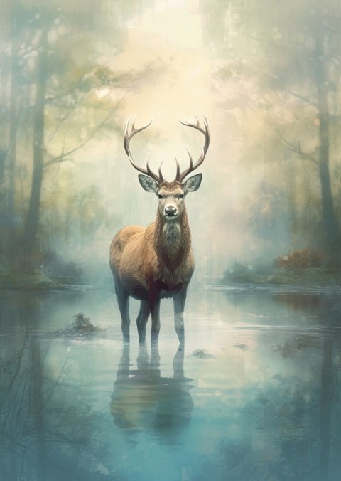 Plakat Spokojny I Pełen Wdzięku Stojący Jeleń