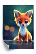 Plakat Tiny Cute Adorable Fox In An Autumn Oak Forest, Intricate Details. Cartoon Big Eyed Close Up Portrait. Soft Cinematic Lig