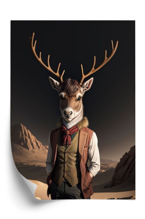 Plakat Ubrany Jeleń Na Pustyni