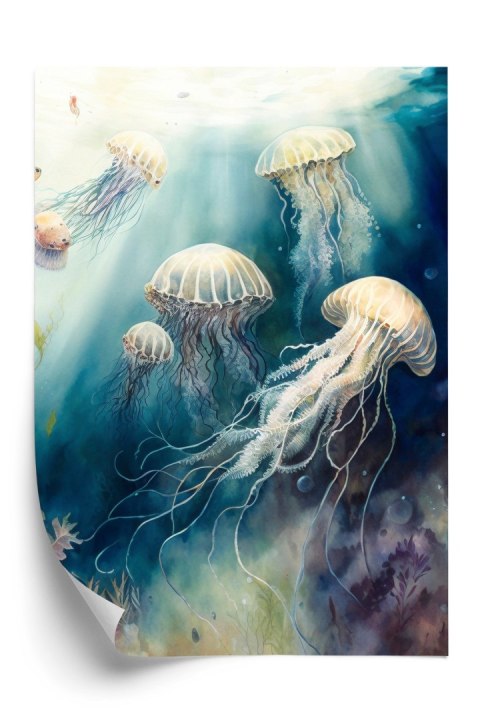 Plakat Akwarelowe Meduzy W Głębi Oceanu