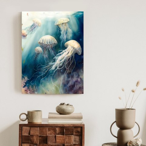 Plakat Akwarelowe Meduzy W Głębi Oceanu