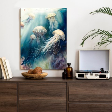 Plakat Akwarelowe Meduzy W Głębi Oceanu