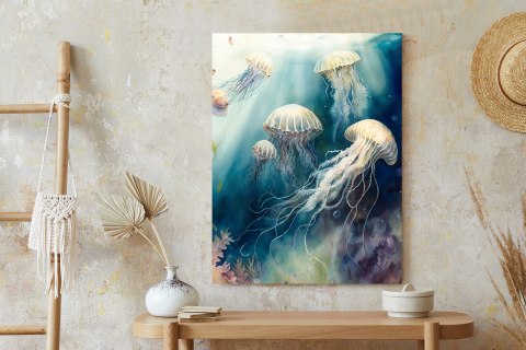 Plakat Akwarelowe Meduzy W Głębi Oceanu