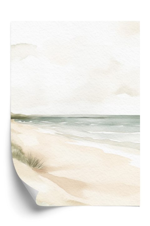 Plakat Akwarelowy Krajobraz Z Plażą I Morzem