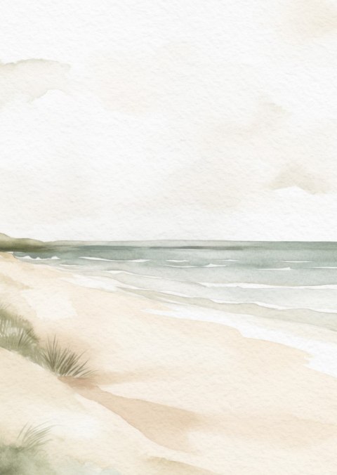 Plakat Akwarelowy Krajobraz Z Plażą I Morzem