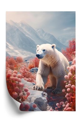 Plakat Biały Niedźwiedź Wśród Kwiatów