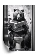 Plakat Czarno-Biały Niedźwiedź W Toalecie