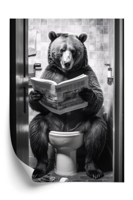 Plakat Czarno-Biały Niedźwiedź W Toalecie