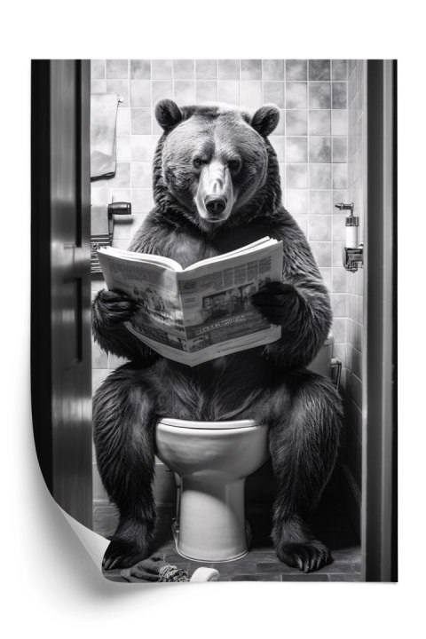 Plakat Czarno-Biały Niedźwiedź W Toalecie