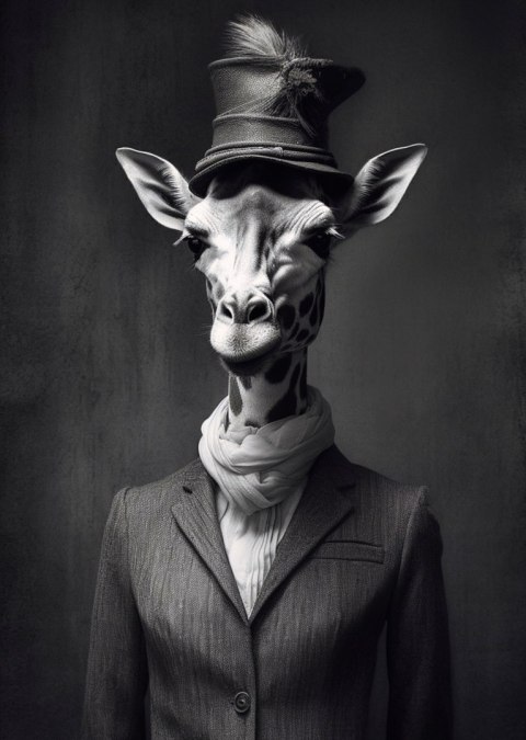 Plakat Elegancka Żyrafa W Ubraniu I Kapeluszu