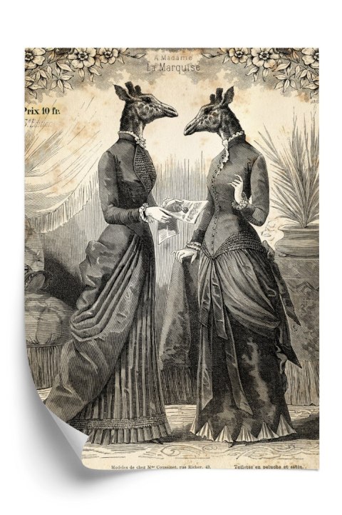 Plakat Ilustracja Z Żyrafami Vintage