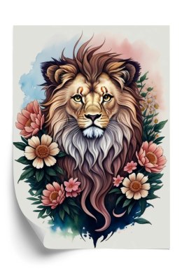 Plakat Kwiaty I Lew Z Grzywą