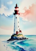 Plakat Latarnia I Akwarelowy Morski Krajobraz
