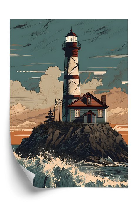 Plakat Latarnia Morska I Wzburzone Fale