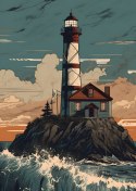 Plakat Latarnia Morska I Wzburzone Fale