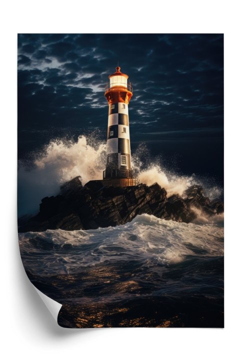 Plakat Latarnia Morska I Wzburzone Morze W Nocy