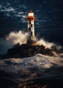 Plakat Latarnia Morska I Wzburzone Morze W Nocy