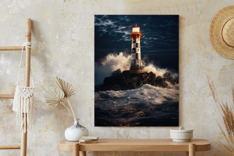 Plakat Latarnia Morska I Wzburzone Morze W Nocy
