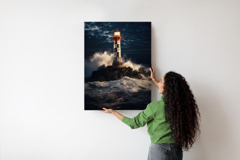 Plakat Latarnia Morska I Wzburzone Morze W Nocy