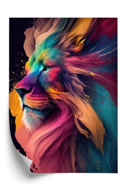 Plakat Lew Na Kolorowej Abstrakcji