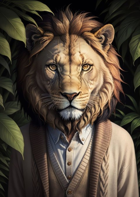 Plakat Lew Ubrany W Sweter