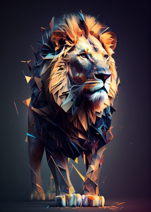 Plakat Lew W Geometrycznym Stylu