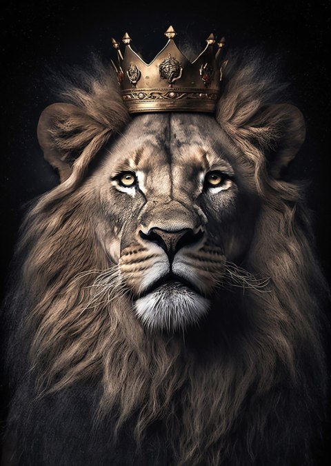 Plakat Lew W Koronie Na Realistycznym Portrecie