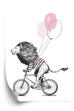 Plakat Lew W Koszulce Na Rowerze