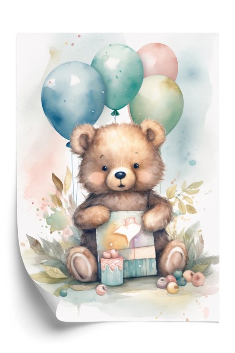 Plakat Niedźwiadek Z Pękiem Balonów