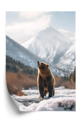 Plakat Niedźwiedź Grizzly Przed Śnieżnym Pasmem Górskim