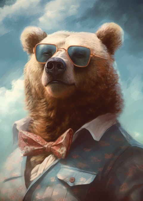 Plakat Niedźwiedź W Muszce I Okularach