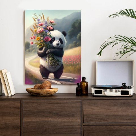 Plakat Panda Trzymająca Kwiaty