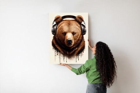 Plakat Portret Niedźwiedzia W Słuchawkach