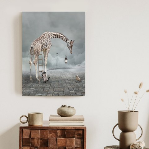 Plakat Surrealistyczna Żyrafa Kot Drabina I Lampa