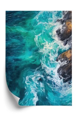 Plakat Turkusowe Fale Oceanu Rozbijające Się O Skały